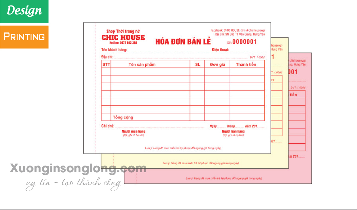 HÓA ĐƠN SHOP THỜI TRANG NỮ