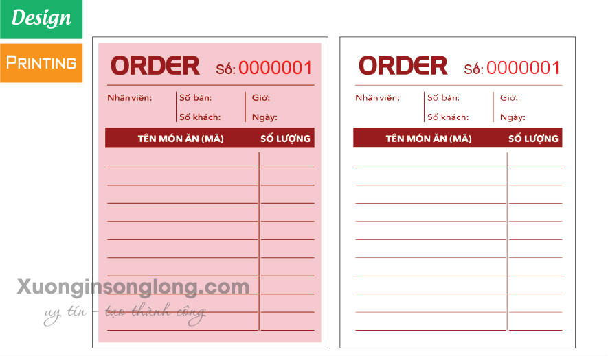 MẪU ORDER NHÀ HÀNG