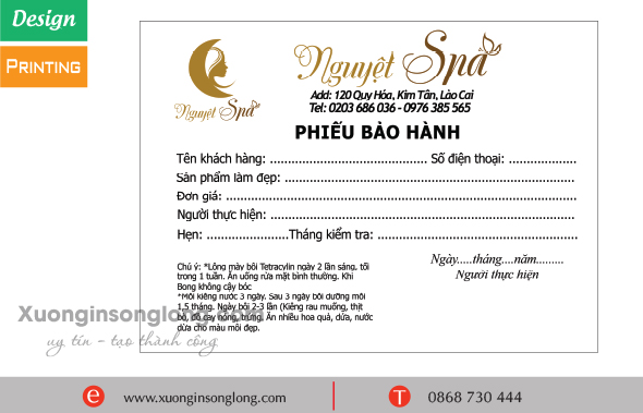 IN PHIẾU BẢO HÀNH SPA